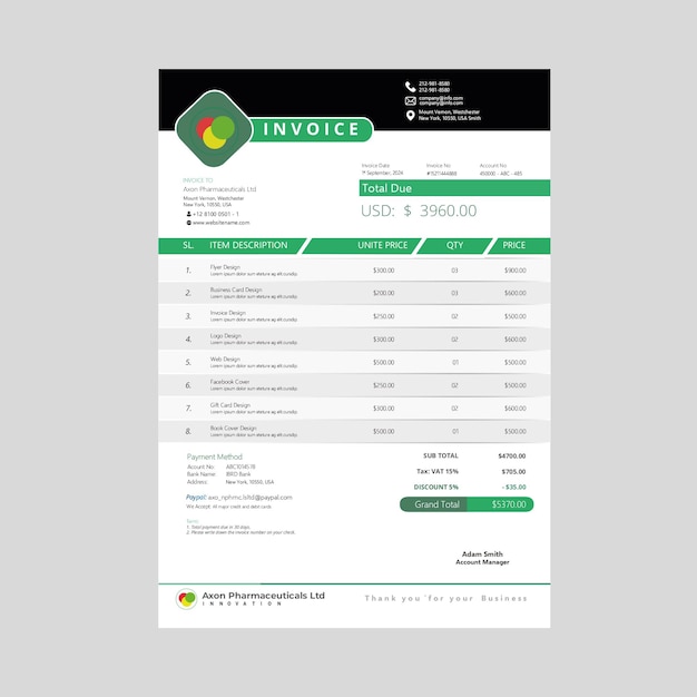 Business Minimal Corporate Invoice design template vector