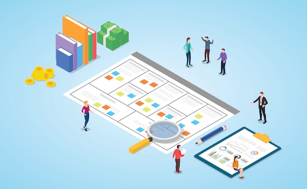 Business model canvas concept with paper document use modern isometric style