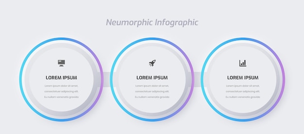 Business Neumorphic Infographic Presentation with Gradient Color Circle Label 3 option and Icon