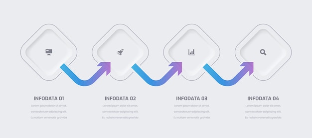 Business Neumorphic Infographic Presentation with Gradient Color Rhombus Label 4 Option and Icon