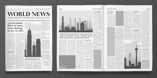 Business newspaper template, Financial news headline, newspapers pages and finance journal isolated  layout