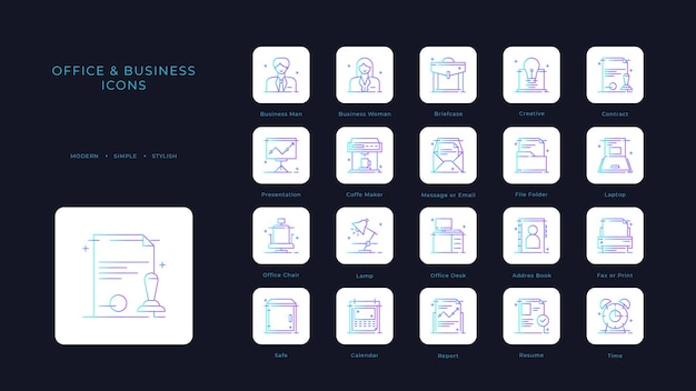 Business and office icons collection with blue duotone style team management communication strategy teamwork organization network Vector illustration