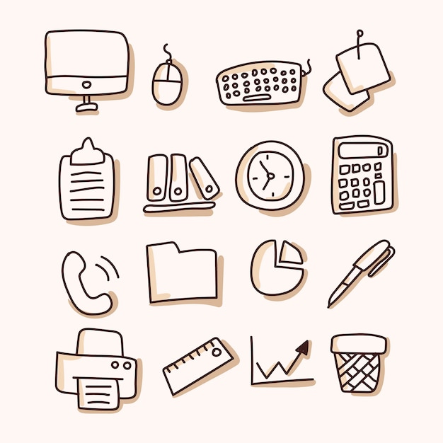 Business, office set of icon. Hand draw