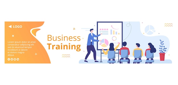 Vector business online training, seminar or courses banner template flat illustration editable of square background for social media or greetings card