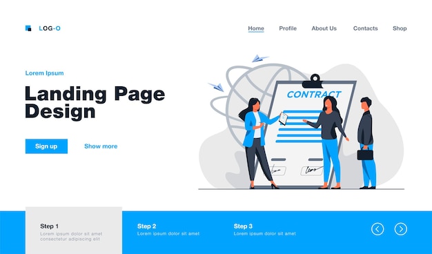 Business partners meeting landing page in flat style