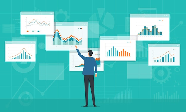 business people analytics and monitoring investment and finance report graph on monitor concept