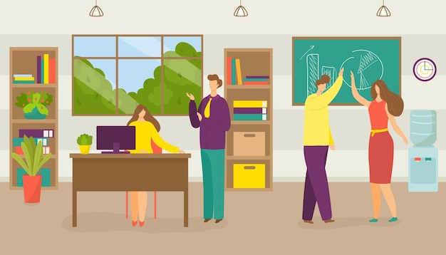 Business people character work in office vector illustration flat man woman person worker use