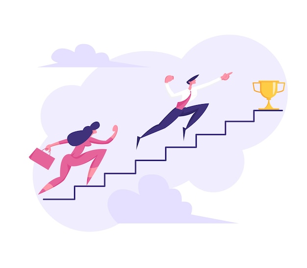 Business People Climbing Stairs to Success Illustration