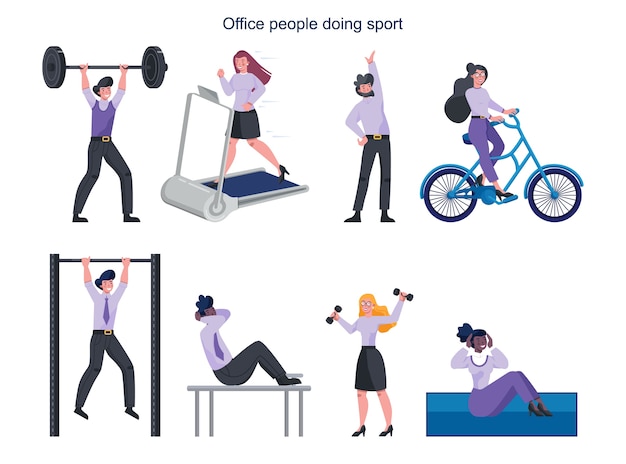 Business people doing sport set. Collection of different sport activity.