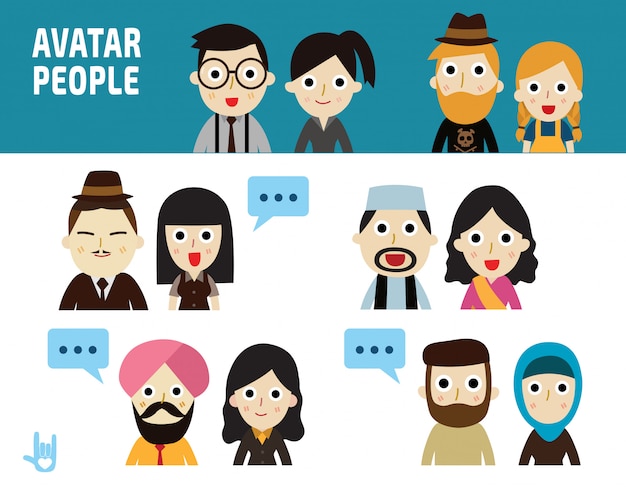 business people illustration. portrait character flat design icons.