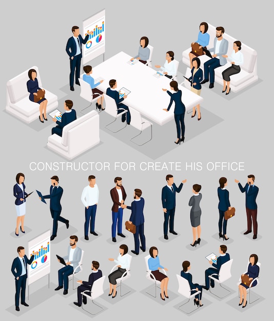 Business people isometric set to create his illustrations of the meeting and brainstorming