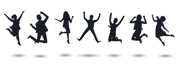 Business people jumping celebrating Vector Silhouettes