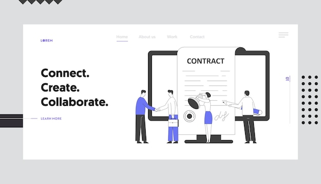 Vector business people make deal agreement landing page