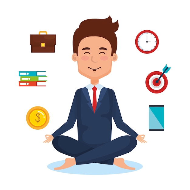 Business people meditation lifestyle with business elements illustration design