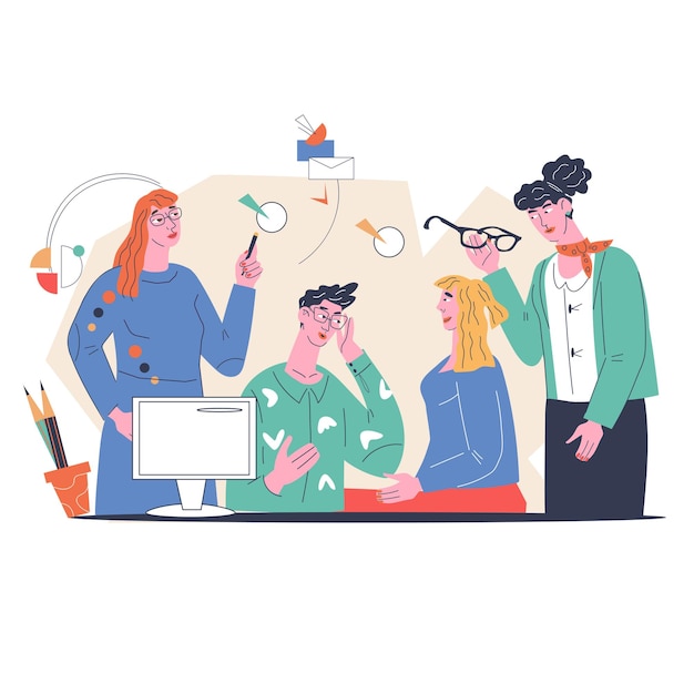 Business people during a meeting or colleagues work in the office vector