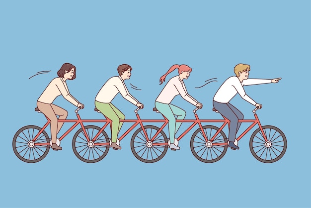 Business people riding one bike