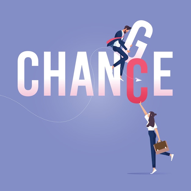 Business people turning the word change to chance