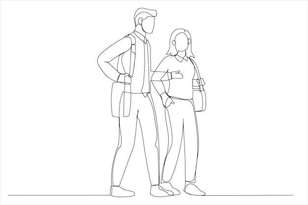 Business people walking and discussing business and new ideas Single line art style