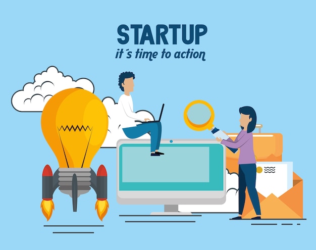 business people with start up set icons