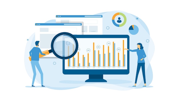 Business people working on monitor graph dashboard