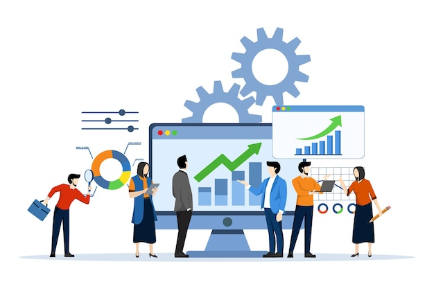 business performance data analysis concept vector illustration with marketing research Chart