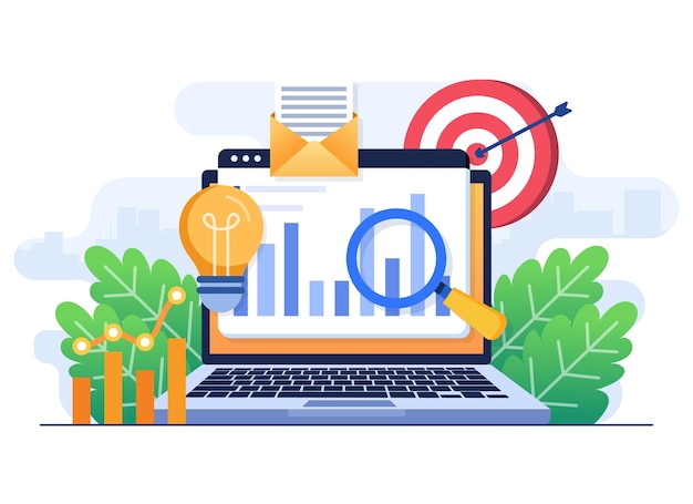 Business performance data analysis flat illustration concept