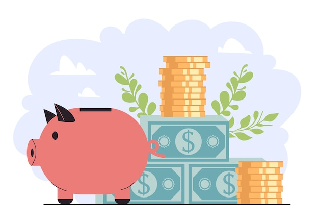 Vector business piggy bank money account isolated concept vector graphic design illustration