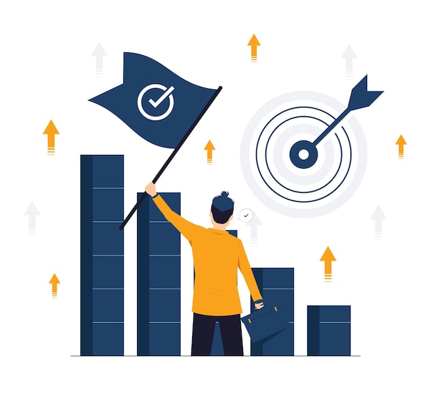 Business plan Market targeting achieve target goals Staff management Target with an arrows business challenge and goal achievement concept illustration