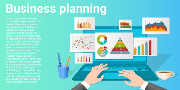 Business planning A businessman studies graphs and diagrams of business activity