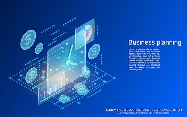 Business planning flat 3d isometric vector concept illustration