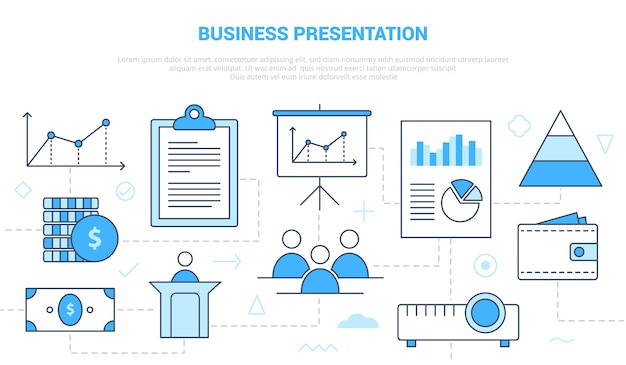 Business presentation concept with icon set template  with modern blue color style 