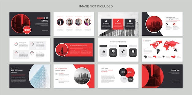 Business presentation slides with infographic elements