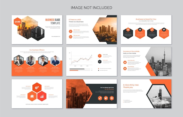 Business presentation slides with infographic elements