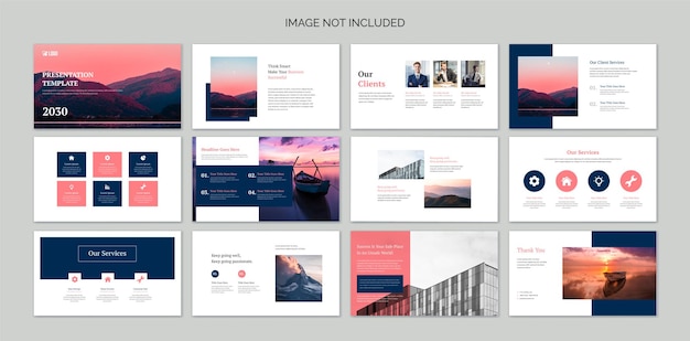 Business presentation slides with infographic elements