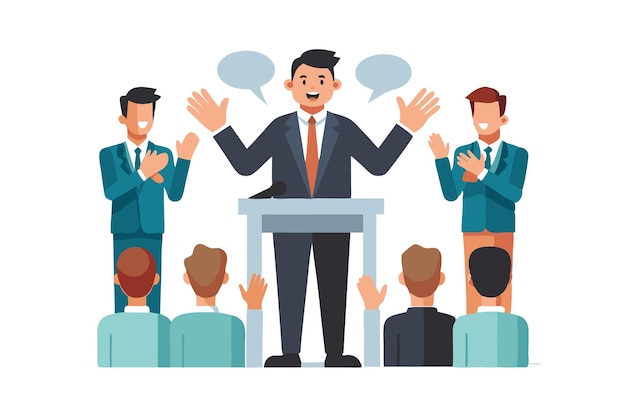 Business presentation with speaker and audience clapping professional conference setting