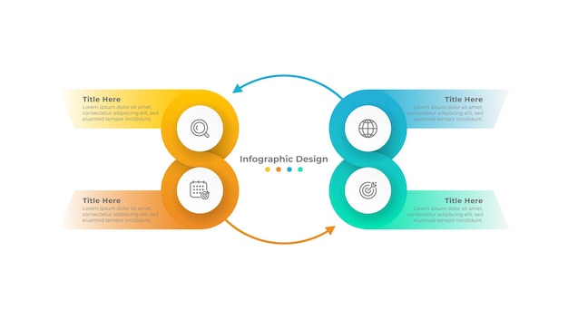 Business process chart design template. Vector design with arrow and 4 options or steps.