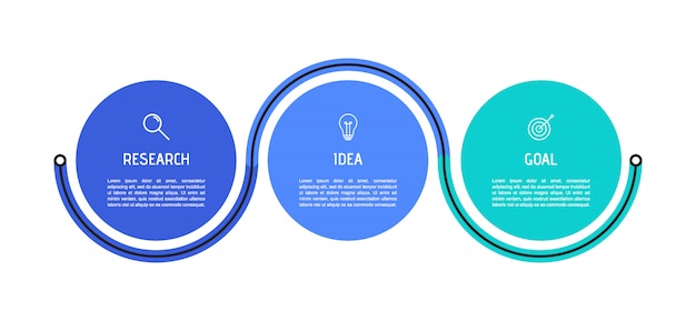 Business process infographic template. Colorful circular elements with numbers 3 options or steps. 