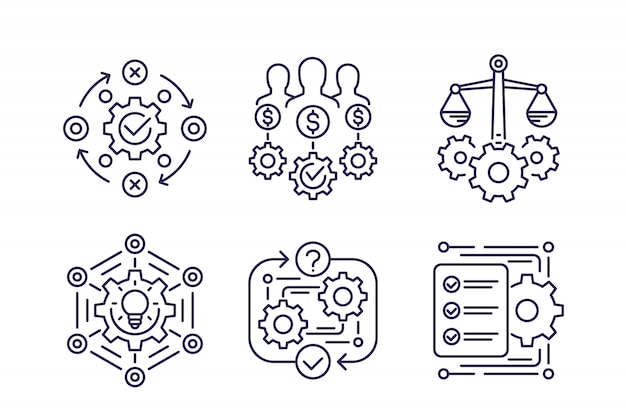 Business process, innovation and finance line icons