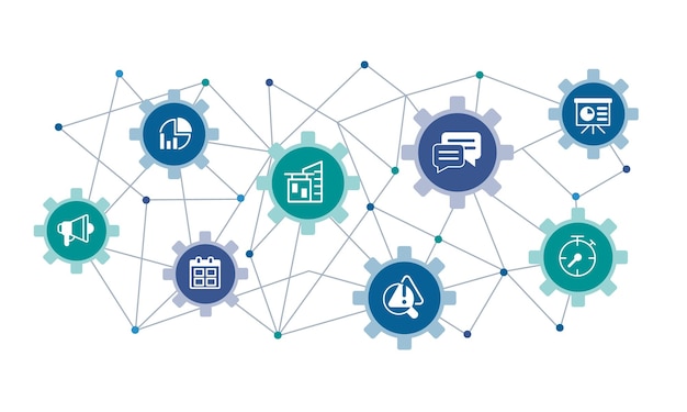 Business process management concept design template with glyph icons