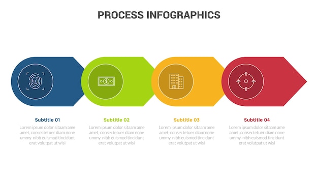 Business process stage infographics template diagram banner with arrow and circle shape 4 point step creative design for slide presentation data