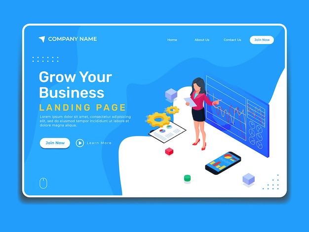 Business promotion with isometric illustration landing page