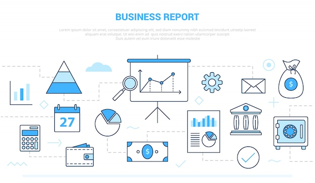 Business report concept with various icon line like graph and chart presentation document with modern line style