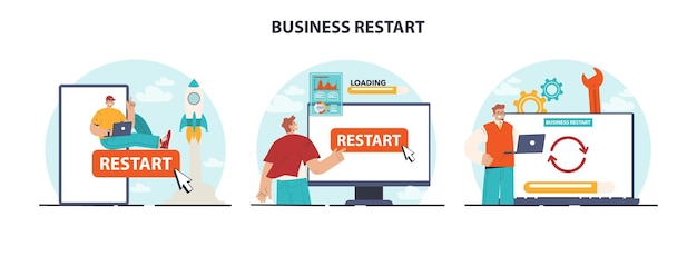 Business restart set Company reopening or project reboot New chance