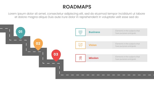 Business roadmaps process framework infographic 3 stages with stairway or stairs and light theme concept for slide presentation