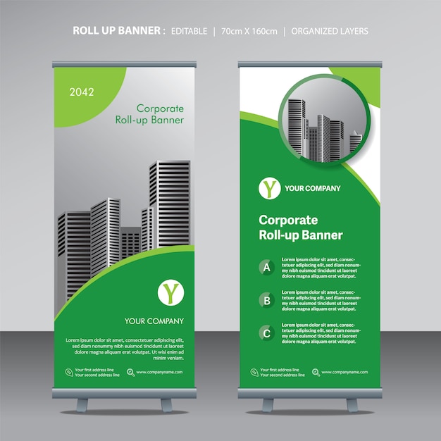 Business roll up design template with city background