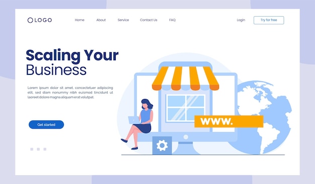 Business scaling progress startup performance small business target and expand flat vector illustration template landing page