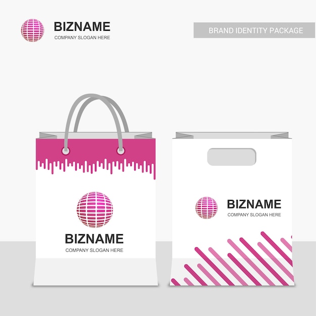 Business shopping bags design with world logo vector 