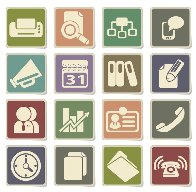 Business simple vector icons on cardboard labels