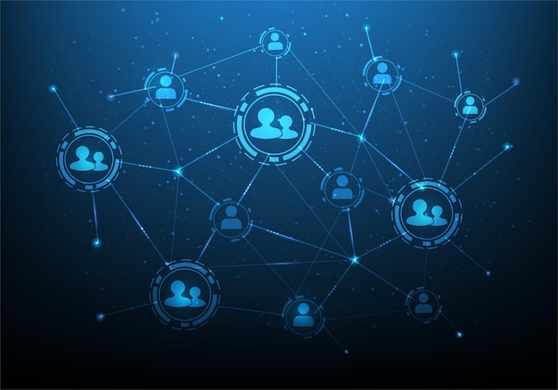 Business social network connection people on blue dark background. global internet technology.