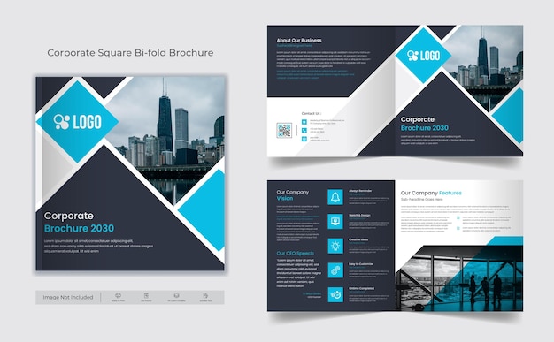 Business square bifold brochure cover design template